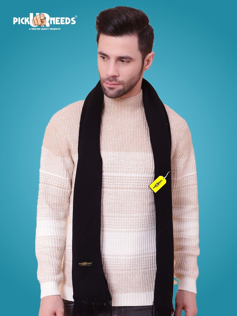 Pick Ur Needs Premium Soft, Warm & Breathable Wool Blend Winter Scarf for Men Fashionable Elegant Muffler (Black) - Image 4