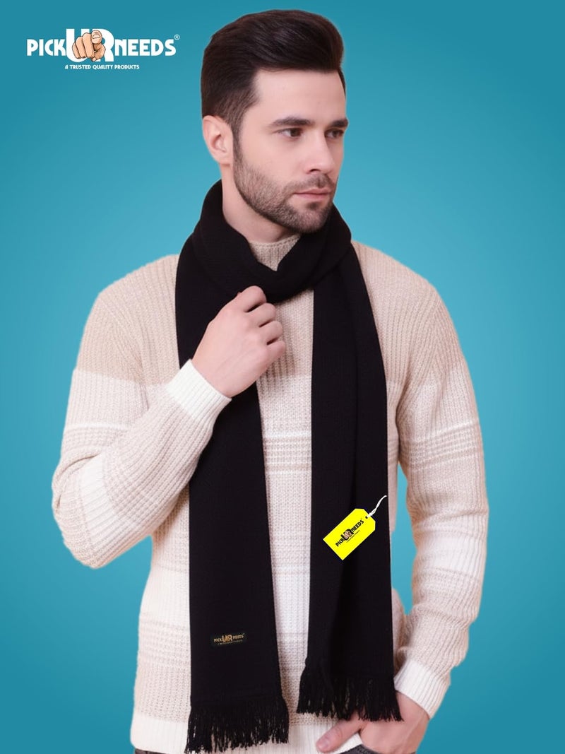 Pick Ur Needs Premium Soft, Warm & Breathable Wool Blend Winter Scarf for Men Fashionable Elegant Muffler (Black) - Image 5