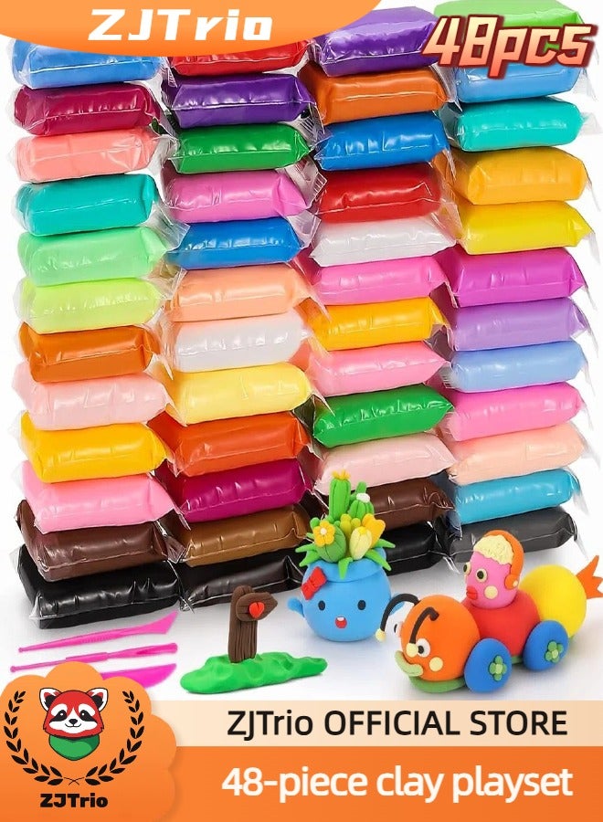 ZJTrio 48 Colors Handmade DIY Toys Plasticine Air Dry Clay Magic Clay for Kids Modeling Clay Kit Arts and Crafts with Tools,Modeling Set  Non Sticky Multicolored Premium Quality  - Image 1