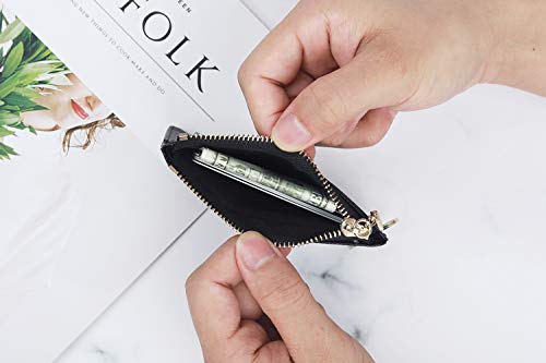 Prometheism Women Slim Leather Card Case Holder Small Wallet Cute Coin Purse Girl Mini Wallet with Keychain (Black) - Image 5