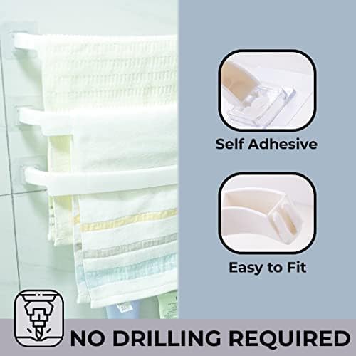 Kuber Industries Towel Hanger for Bathroom|Wall Mounted Cloth Hanger|Multipurpose Cloth & Napkin Holder|Premium PP Material|Self-Adhesive DIY Installation|Bathroom & Kitchen Organizer|Pack of 3|White - Image 4