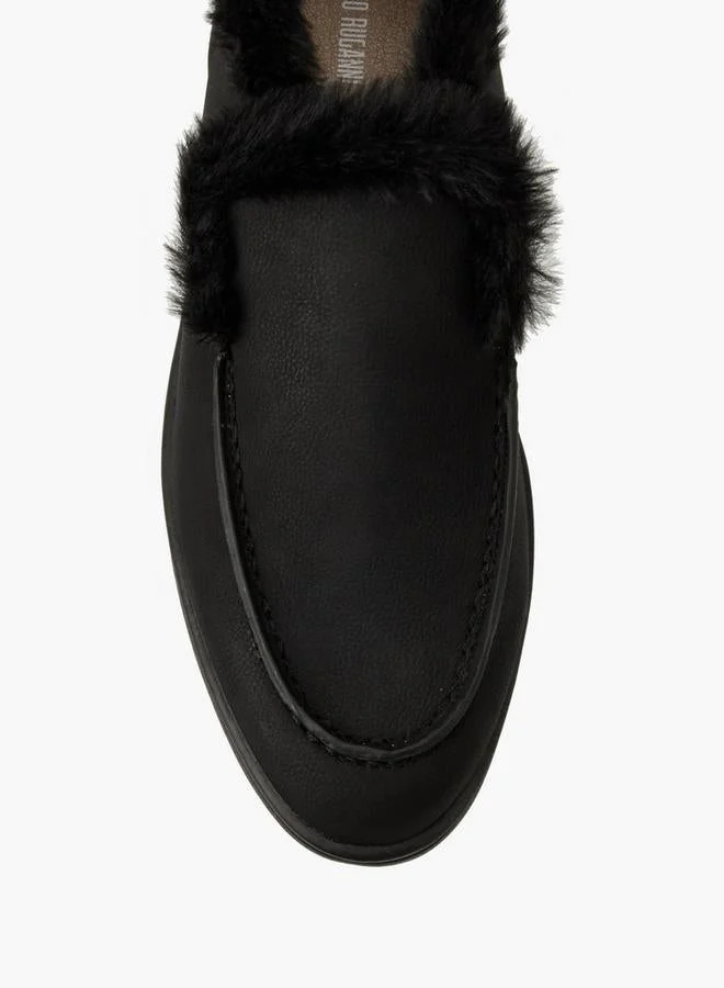 Renzo Ruganni BLACK Women Faux Fur Slip-On Loafers for Women | Best Price UAE