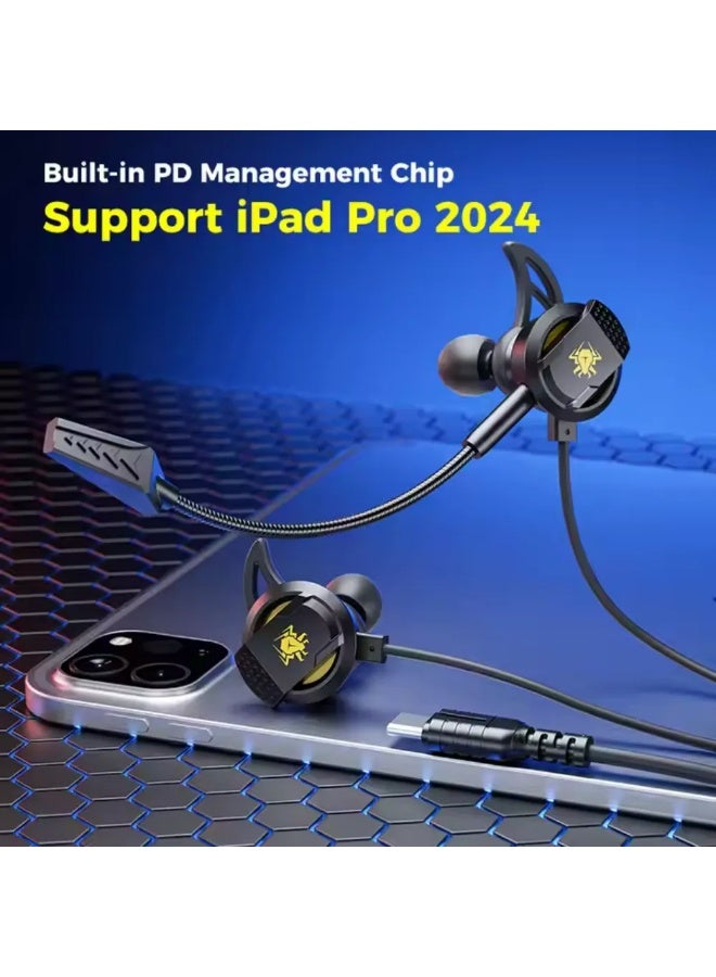 بليكستون سماعات الألعاب داخل الأذن Plextone RX5 بتوصيل Type-C 2 في 1 تدعم شحن PD أثناء الاستخدام مع ميكروفون قابل للفصل وكابل بطول 1.2 متر مضاد للتشابك خفيف الوزن ومريح متوافق مع هواتف أندرويد والأجهزة اللوحية واللابتوبات باللون الأسود - Image 5