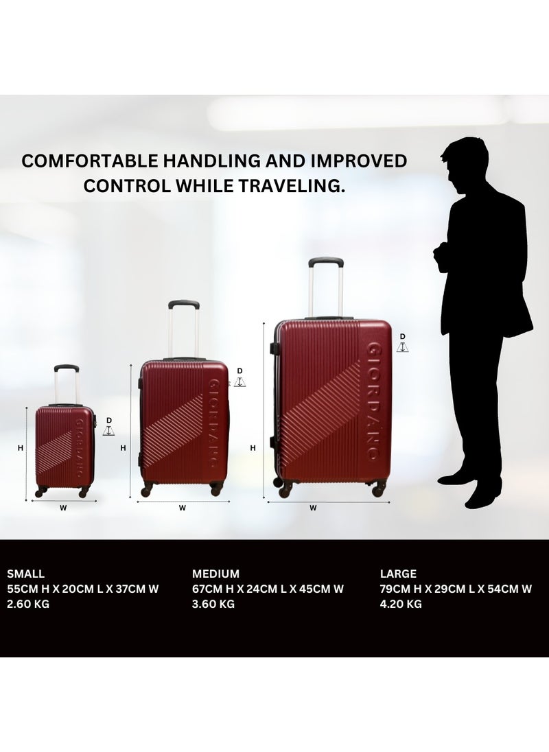 GIORDANO - GIORDANO Logo Series Check-In Medium Suitcase Maroon, ABS Hard Shell Lightweight Durable 4 Wheels Luggage Trolley Bag 24" With Secure 3 Digit Number Lock. - Image 1