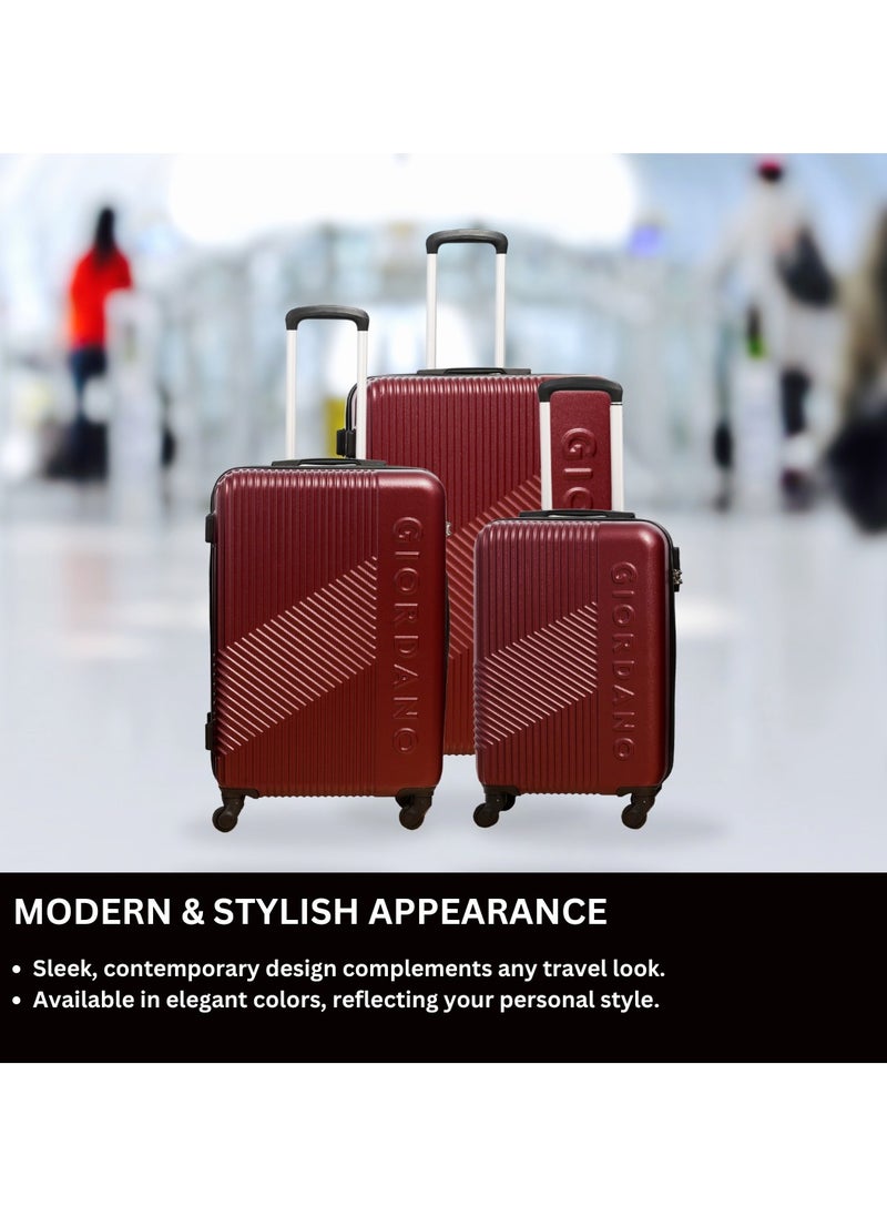 GIORDANO GIORDANO Logo Series Check-In Medium Suitcase Maroon, ABS Hard Shell Lightweight Durable 4 Wheels Luggage Trolley Bag 24" With Secure 3 Digit Number Lock.  - Image 2
