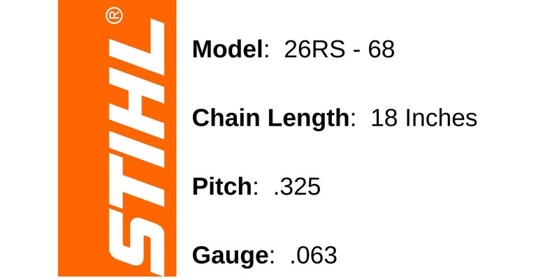 STIHL 3639 005 0068 (26RS 68) 18 Inch Length, .325 Pitch, .063 Gauge-68 Drive Lengths - Image 2