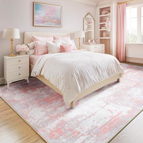 RELEANY Washable Area Rugs 6'x9' Non-Slip Modern Abstract Soft for Living Room Entryway Bedroom Nursery, Print Pattern, Grey Pink - Image 2