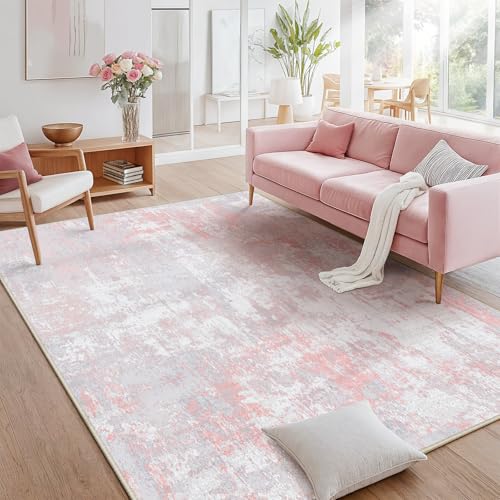RELEANY Washable Area Rugs 6'x9' Non-Slip Modern Abstract Soft for Living Room Entryway Bedroom Nursery, Print Pattern, Grey Pink - Image 4