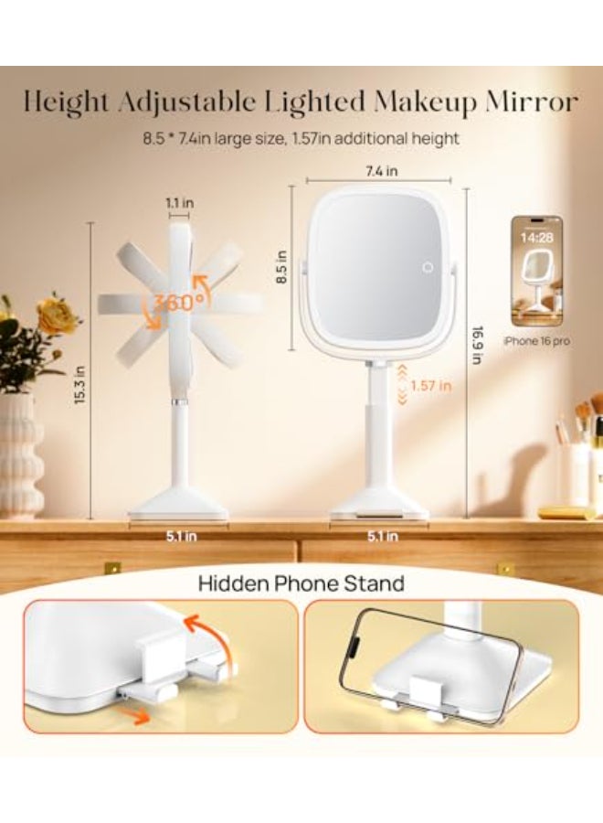 Gospire 1X10X Lighted Magnifying Mirror with Lights Height Adjustable Lighted Makeup Mirror with Magnification for Desk Hidden Phone Stand 4000mAh 3 Color Modes for Vanity White - Image 3