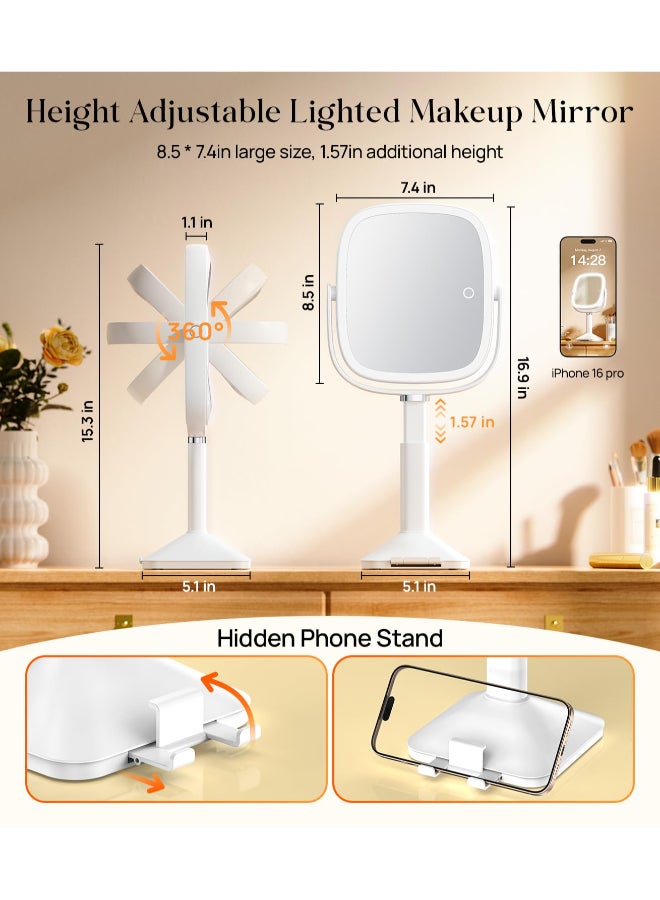 Gospire 1X10X Lighted Magnifying Mirror with Lights Height Adjustable Lighted Makeup Mirror with Magnification for Desk Hidden Phone Stand 4000mAh 3 Color Modes for Vanity White - Image 4