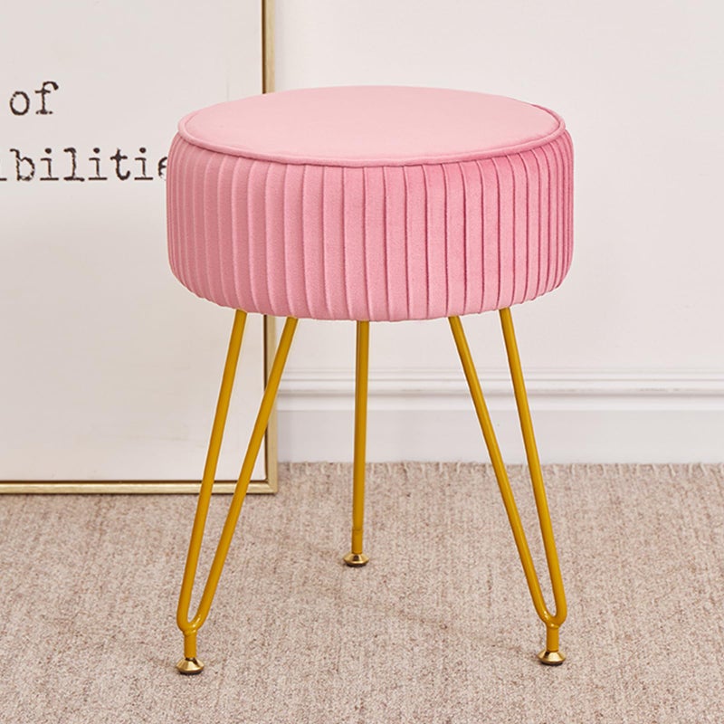 Leesingdo Velvet Vanity Stool, Modern Ottoman Foot Rest Stool with Adjustable Golden Legs, Makeup Chair for Vanity, Multifunctional Small Vanity Chair for Bedroom, Pink - Image 1