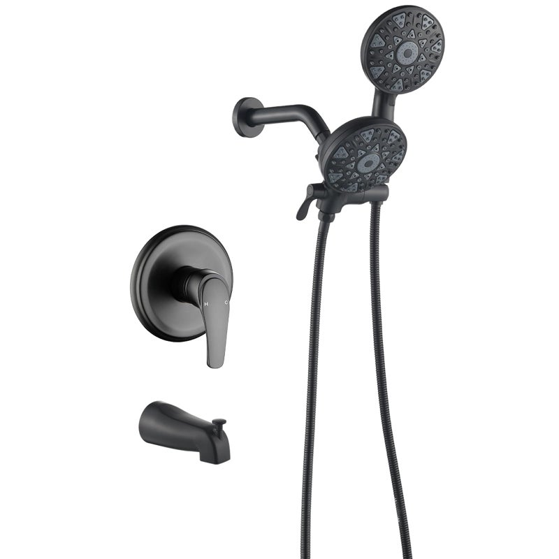 DIFEINI Tub and Shower Faucet Set Complete Dual Shower Head and Handheld 2 in 1 Combo Set Shower System with Tub Spout Tub and Shower Trim Kit Matte Black - Image 2