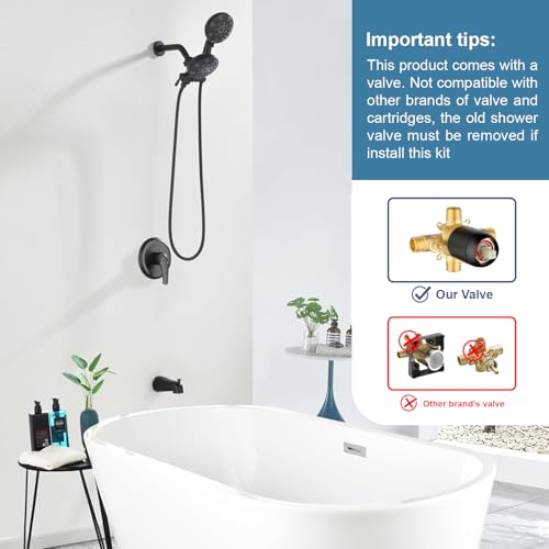 DIFEINI Tub and Shower Faucet Set Complete Dual Shower Head and Handheld 2 in 1 Combo Set Shower System with Tub Spout Tub and Shower Trim Kit Matte Black - Image 3