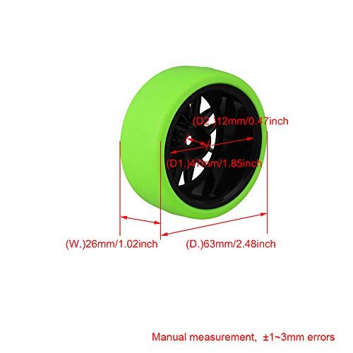 Mxfans Black Plastic 14 Spoke Wheel Rims and Green Drift Smooth Tyres for RC 1:10 On Road Racing Car Set of 4 - Image 4