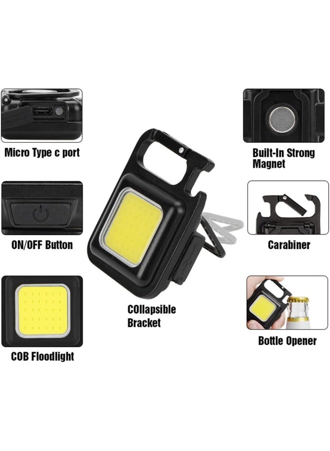 ECVV ECVV Mini Keychain LED Flashlight 800 Lumens 3 Modes Flashlight COB Bright Work Light for Camping Fishing Rechargeable Pocket Light with Bottle Opener Black - Image 4