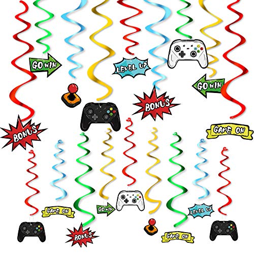 Festiko®Watercolor Video Game Hanging Swirl - 28 PCS Video Game Party Decorations for Boys Kids Game Theme Birthday Party Supplies Hanging Whirls Streamer Spiral Garlands Ceiling Decor - Image 1