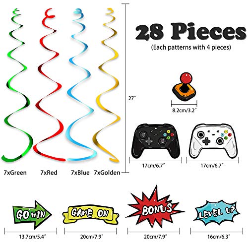 Festiko®Watercolor Video Game Hanging Swirl - 28 PCS Video Game Party Decorations for Boys Kids Game Theme Birthday Party Supplies Hanging Whirls Streamer Spiral Garlands Ceiling Decor - Image 2