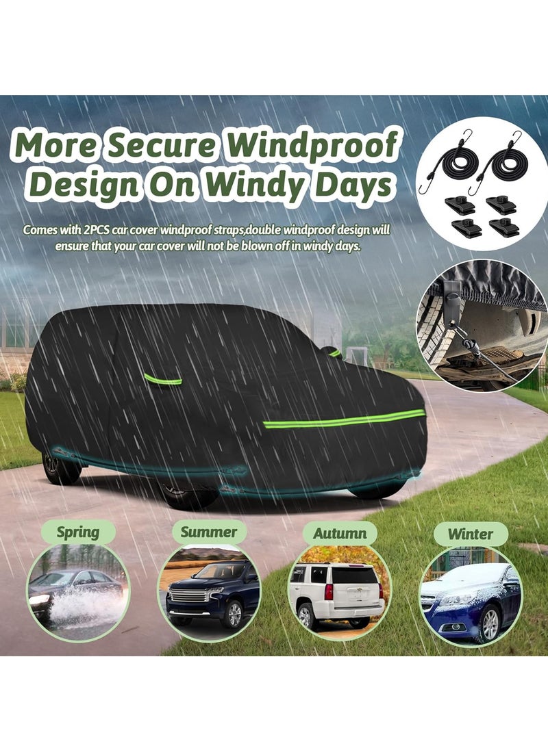 Zipporah All Weather Protection Car Cover for 2007-2023 Chevrolet Tahoe/Cadillac Escalade/GMC Yukon, 6 Layers Waterproof Coating with Reflectors, Soft Interior Lint Layer, Security Lock, Straps, Clips and Zipper (Black)  - Image 2