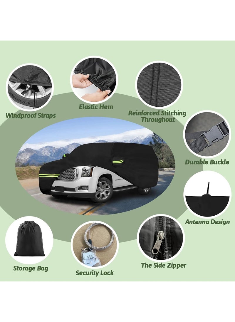 Zipporah All Weather Protection Car Cover for 2007-2023 Chevrolet Tahoe/Cadillac Escalade/GMC Yukon, 6 Layers Waterproof Coating with Reflectors, Soft Interior Lint Layer, Security Lock, Straps, Clips and Zipper (Black)  - Image 4