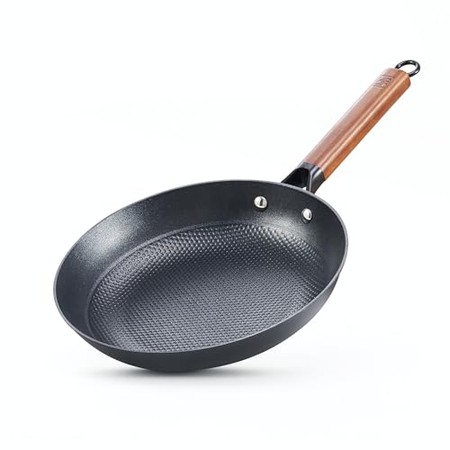 DM Cast Iron 8 Inch Nonstick Skillets Frying Pan with Detachable Acacia Wooden Handle Honeycomb Non stick Omelet Egg Pan Easy Clean Oven Safe Pans for Cooking Compatible with All Cooktops - Image 1