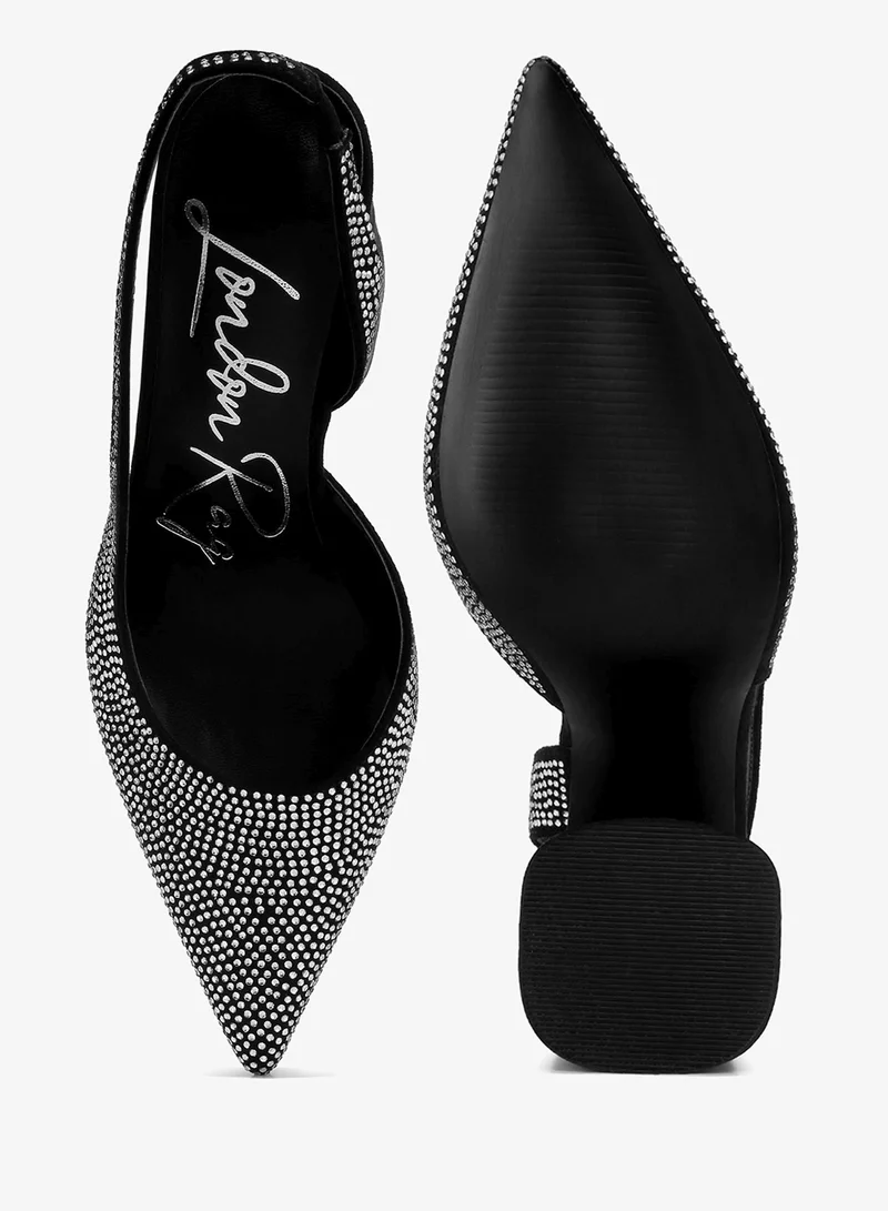 London Rag Black Rhinestone Embellished Suede Heel Sandals in Black for Women | Best Price UAE