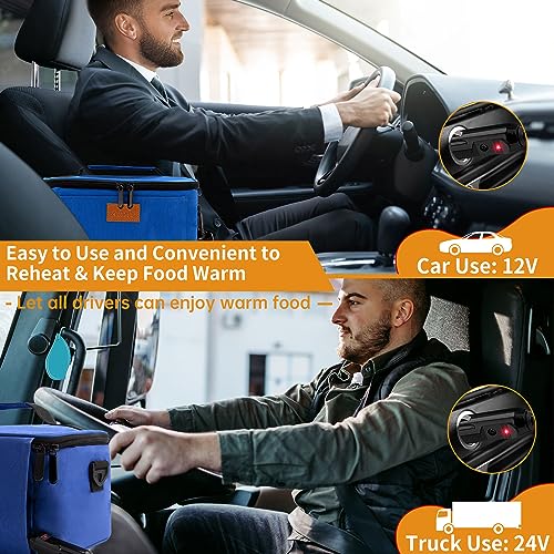 Aotto Heated Lunch Box Food Warmer - 12V/24V 2-in-1 Car Food Warmer with Vehicle Plug - Mini Portable Electric Lunch Box Heater for Men and Women - Reheat & Keep Meals Warm On the Go - Blue - Image 2