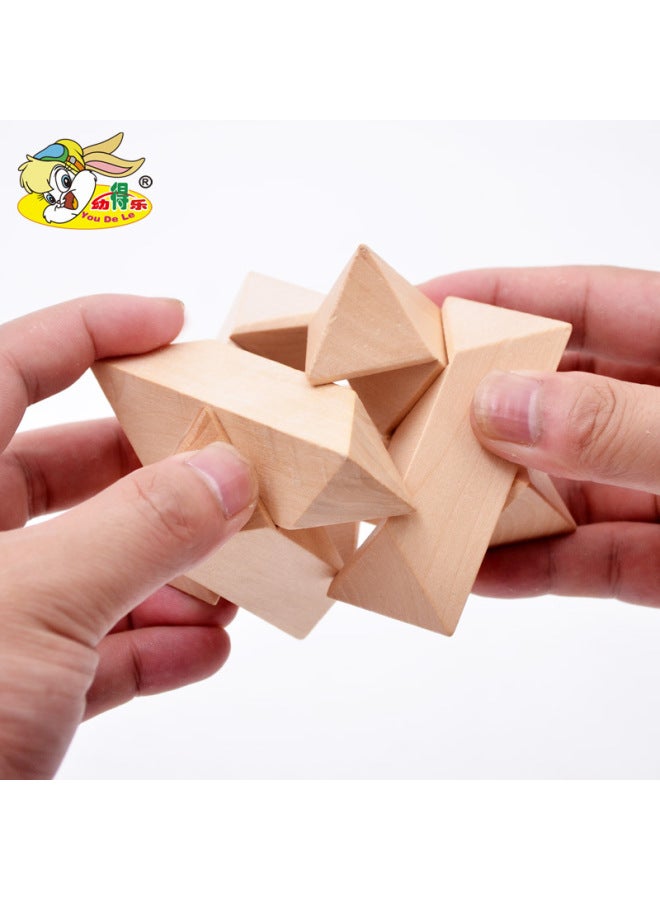 Young Dele Adult Children's Educational Wooden Unlocking Intelligence Toys Assembled Kongming Lock Luban Lock Set Six-Piece Set-Color:Kongming Lock Six-piece Set  - Image 4