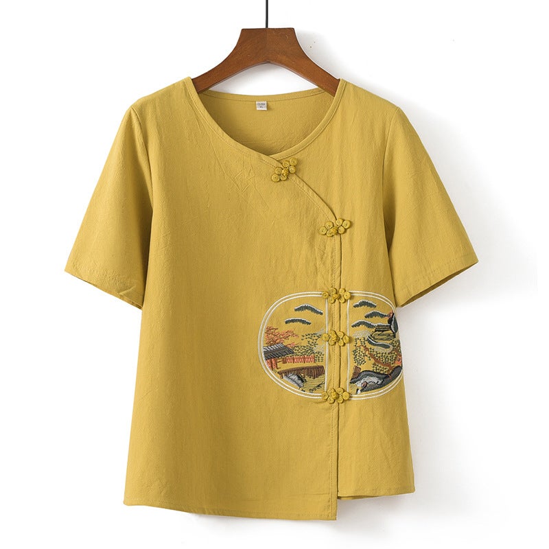 Stylish Summer Mom Outfit Cotton Linen Set Yellow single coat]