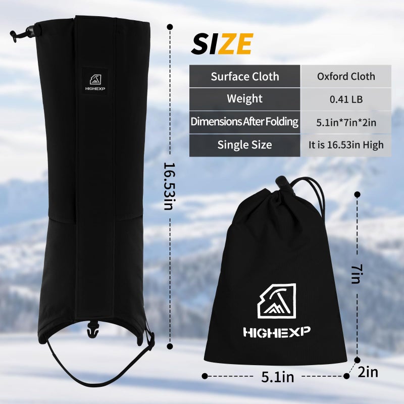 HIGH EXPERIENCE Leg Gaiters 100% Waterproof Adjustable Shoe Snow Boot Guard Gators for Hiking Shoe Cover Hunting Snowshoeing Climbing Walking for Women Men (Black) - Image 2
