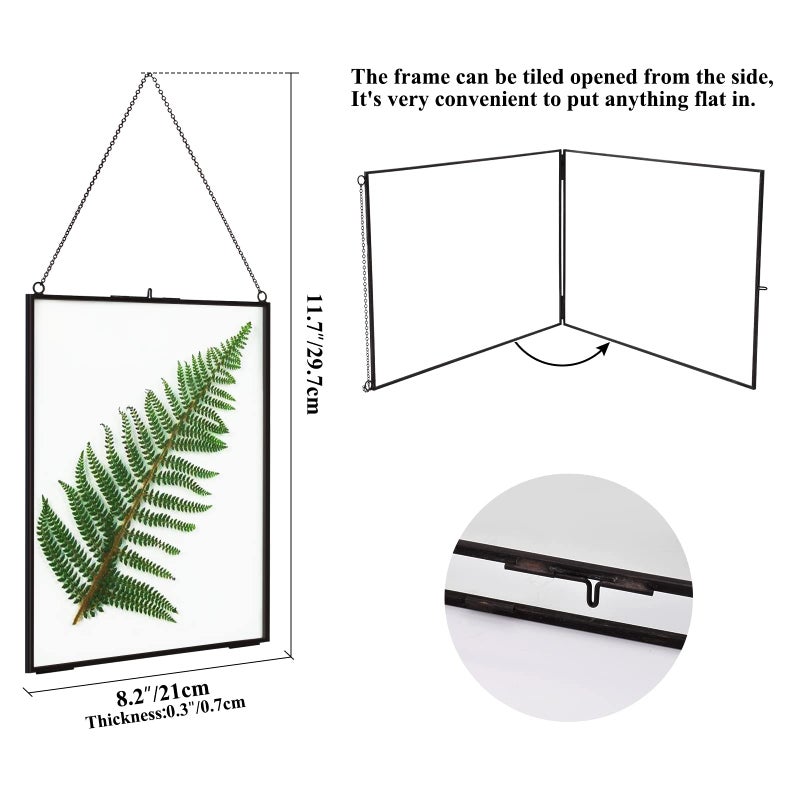 TLBTEK 8X12inch Picture Frames Brass Hanging Double Glass Frame for Pressed Flowers Clear DIY Vintage Artwork Display Frame Wall Mounted Photos Frame (8x12 Inch-Vertical(Black)) - Image 3