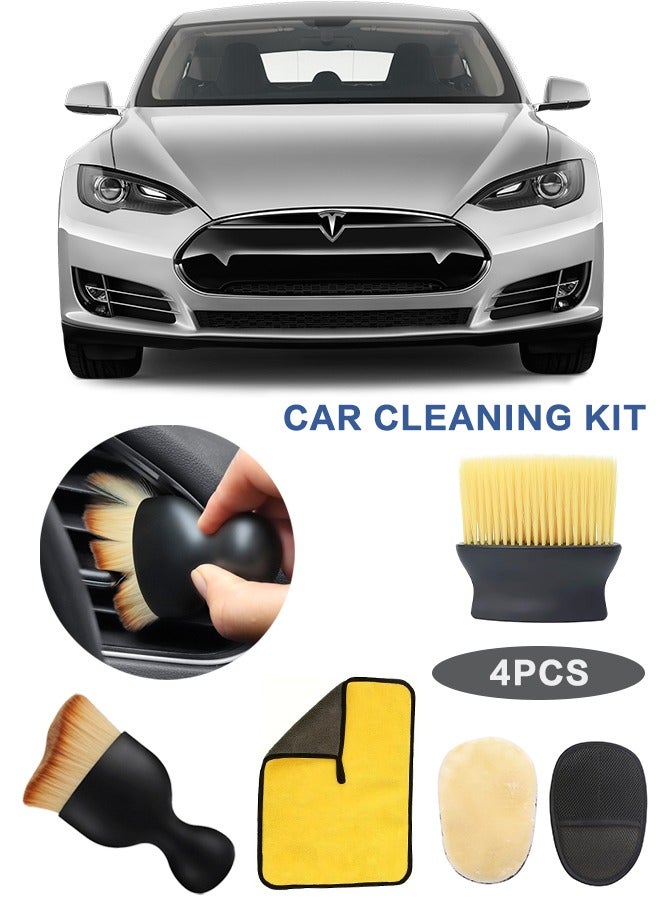 Generic Car Detailing Brush Set Auto Interior Dust Brush and Microfiber Soft Fleece Car Wash Gloves for Cleaning Automotive Dashboard Air Conditioner Vents Leather Computer  - Image 1