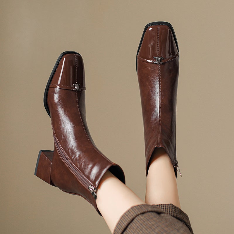 British Style Square Short Boots For 2024 Comfortable Mid-Heel 32-43 Plus Size Simple Versatile Low-Barrel Women'S Boots - Image 5