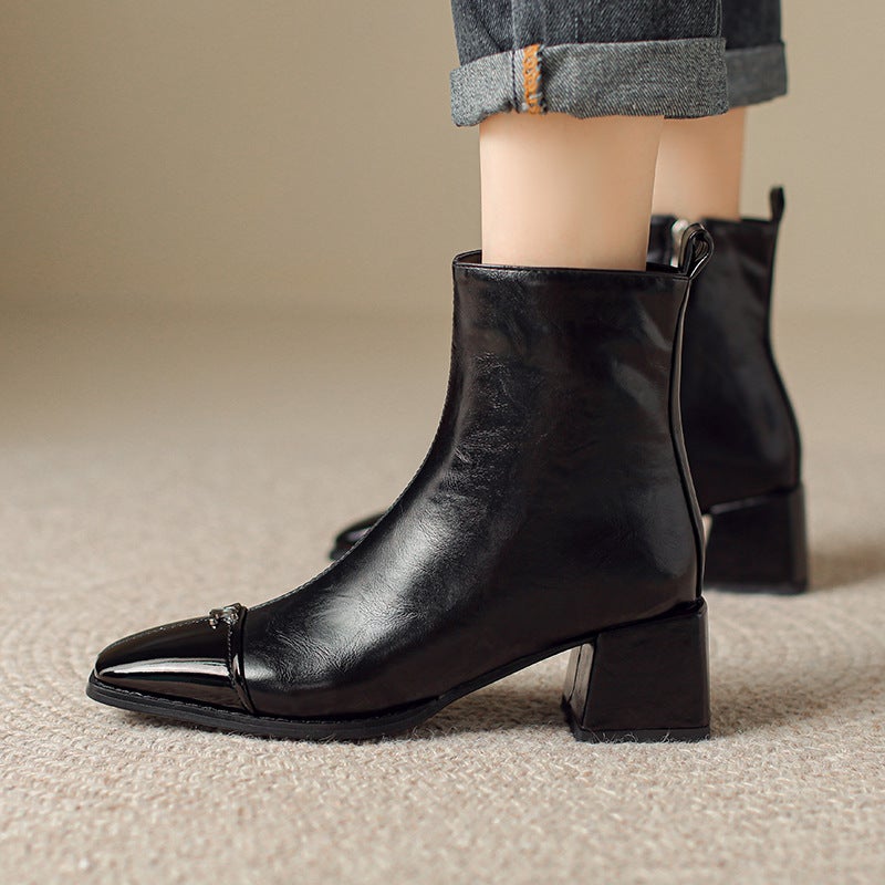 British Style Square Short Boots For 2024 Comfortable Mid-Heel 32-43 Plus Size Simple Versatile Low-Barrel Women'S Boots - Image 2