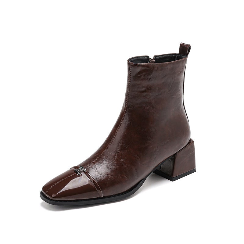 British Style Square Short Boots For 2024 Comfortable Mid-Heel 32-43 Plus Size Simple Versatile Low-Barrel Women'S Boots - Image 1