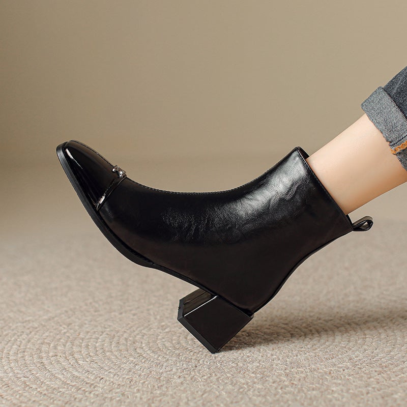 British Style Square Short Boots For 2024 Comfortable Mid-Heel 32-43 Plus Size Simple Versatile Low-Barrel Women'S Boots - Image 3