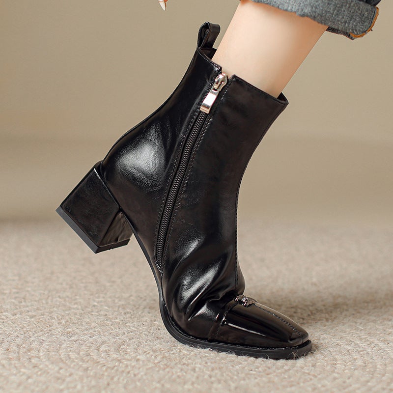 British Style Square Short Boots For 2024 Comfortable Mid-Heel 32-43 Plus Size Simple Versatile Low-Barrel Women'S Boots - Image 4