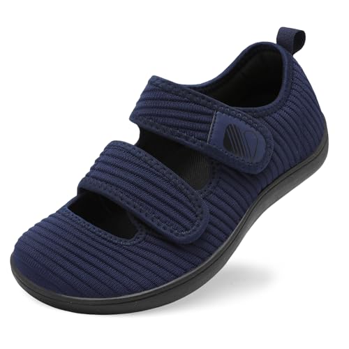 Besroad Womens Diabetic Walking Shoes Adjustable Swollen Feet Shoes Extra Wide Barefoot Sneakers 10Wide Navy - Image 1