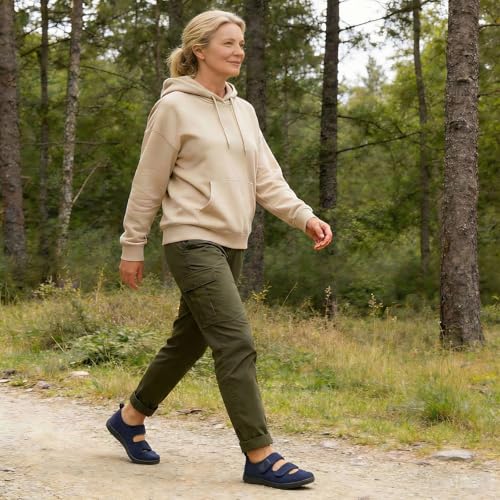 Besroad Womens Diabetic Walking Shoes Adjustable Swollen Feet Shoes Extra Wide Barefoot Sneakers 10Wide Navy - Image 2