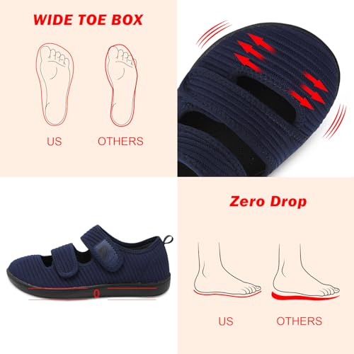 Besroad Womens Diabetic Walking Shoes Adjustable Swollen Feet Shoes Extra Wide Barefoot Sneakers 10Wide Navy - Image 4