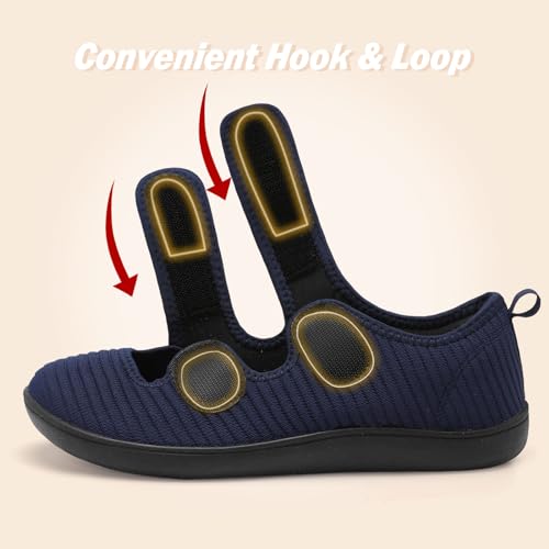Besroad Womens Diabetic Walking Shoes Adjustable Swollen Feet Shoes Extra Wide Barefoot Sneakers 10Wide Navy - Image 3