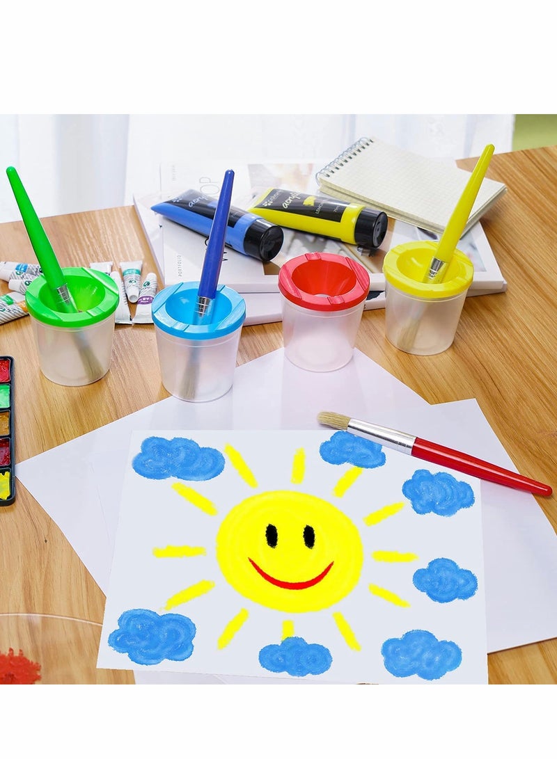 4 Pack Spill-Proof Paint Cups Set, Children's No Spill Paint Cups with Paint Brushes and Lids, Easy to Clean Colorful Kids Painting Tools,  for Watercolor, Washable, Acrylic Paint - Image 3