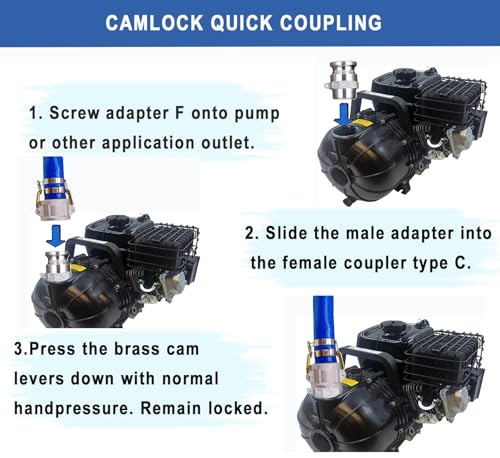 Eastrans Aluminum Global Cam Lock Fittings Type F Cam & Groove Hose Fittings, 1.5 inch Camlock Coupling, 1.5" Plug x 1.5" NPT Male - Image 4
