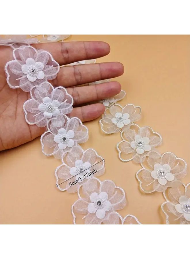 Pink Rhinestone Beaded 3D Flower Lace Trim Ribbon for Sewing Wedding Party Craft Decoration - Image 4