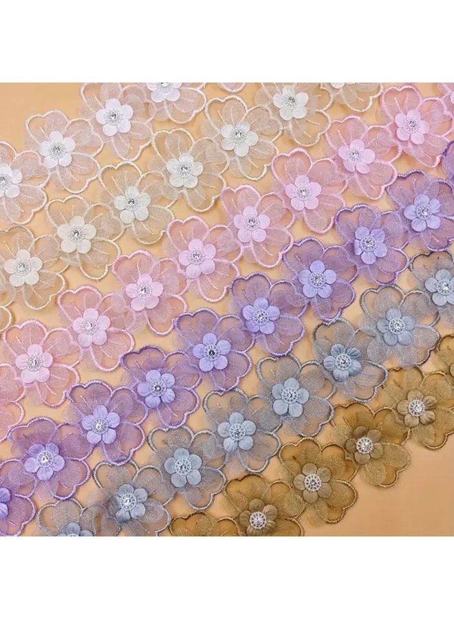 Pink Rhinestone Beaded 3D Flower Lace Trim Ribbon for Sewing Wedding Party Craft Decoration - Image 1