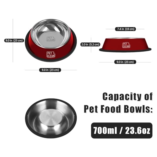 Pet Clean Stainless Steel Dog Bowl, Medium Dog Food Bowl with Rubber Base for Dogs & Cats, 700ml (Set of 2, Red) - Image 4
