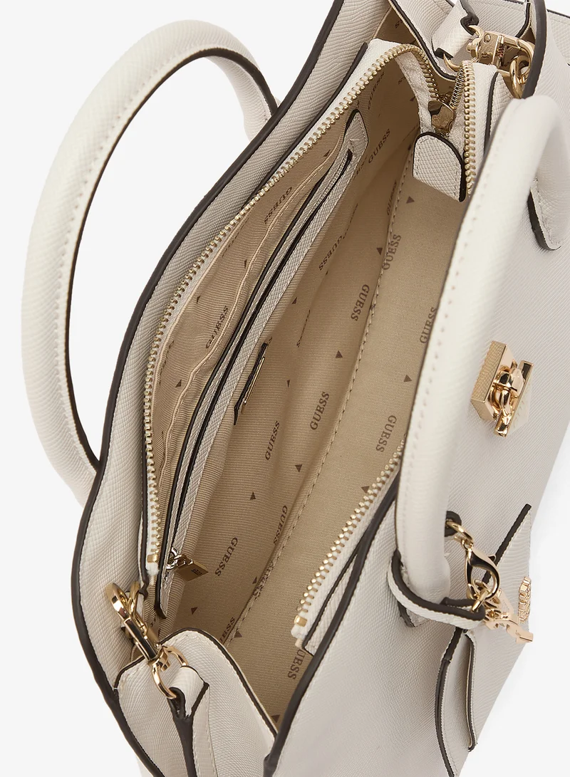 Guess OFF WHITE Patsie Satchel Bag for Women | Best Price UAE