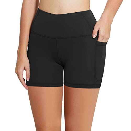 baleaf Biker Shorts Women Tummy Control Yoga Gym Workout Spandex Running Volleyball Compression with Pockets 5" Black S - Image 4