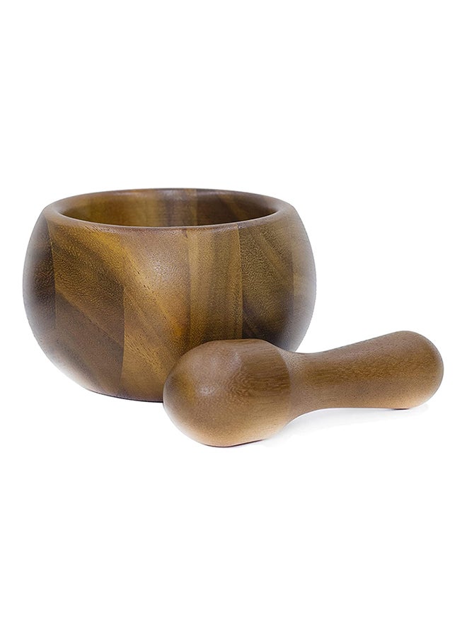 BLACKSTONE Natural Acacia Wood Wooden Mortar and Pestle Grinder for Fresh Kitchen Spices, Handmade Manual Crusher Bowl Set for Garlic Ginger and Culinary Prep - Image 2