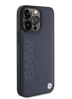 BMW iPhone 14 Pro - Leather Navy Blue Mag Safe Compatible Hard Case Hot Stamp Design - BMW  - Image 3