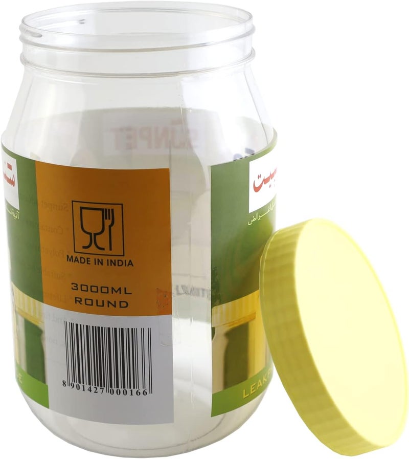 Sunpet Food Storage Canisters, Plastic, Yellow lid, 3000 ml, Pack of 1 - Image 2